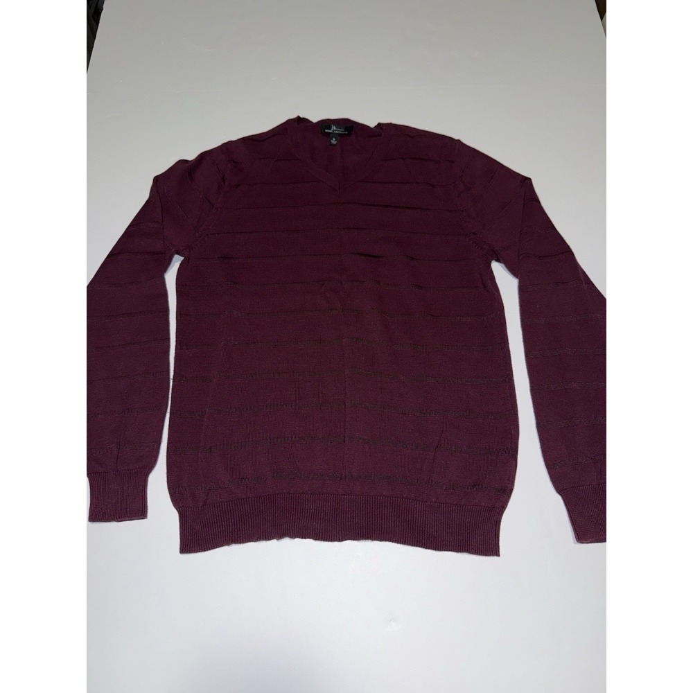 Marc Anthony Men's V-Neck Sweater Medium Burgundy Striped Pullover